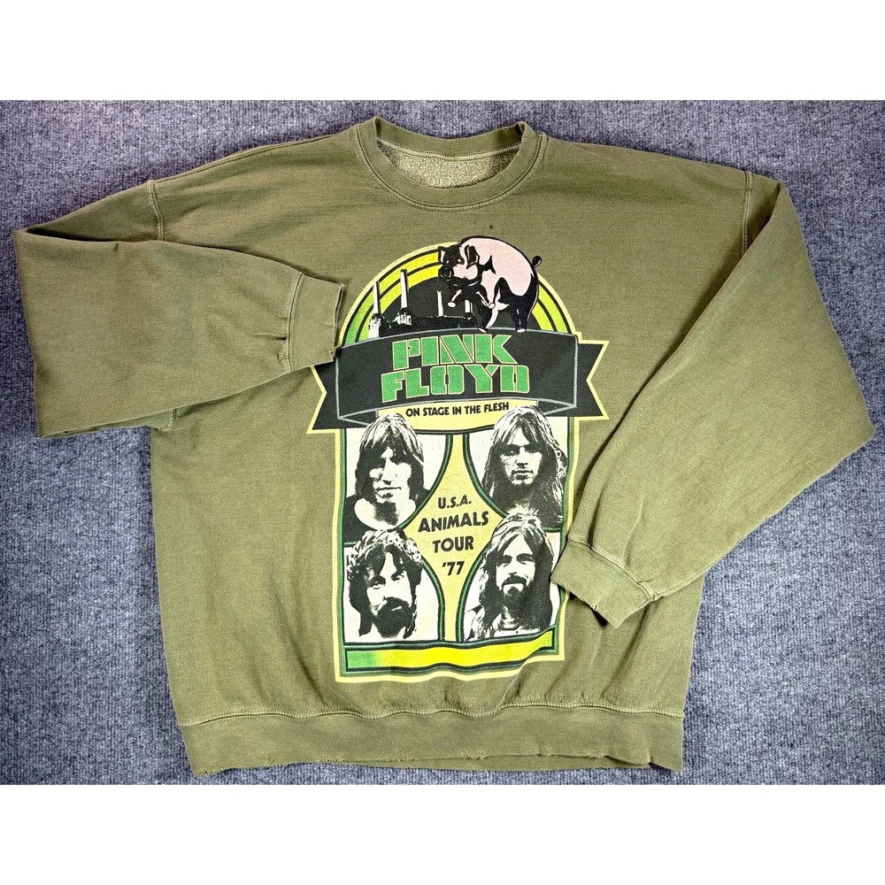 Pink Floyd Animals Tour 77 Sweatshirt Olive Green Crewneck Unisex Oversized